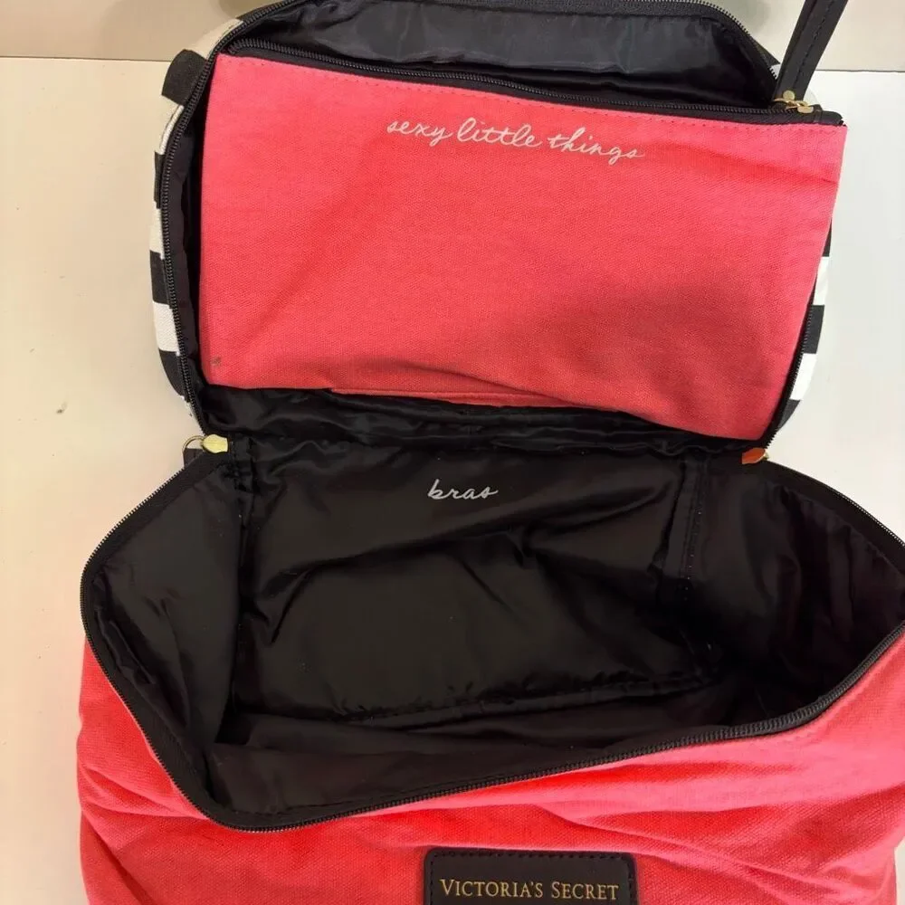 Victoria's Secret Pink with Black & White Striped Bra & Panties Holder Travel